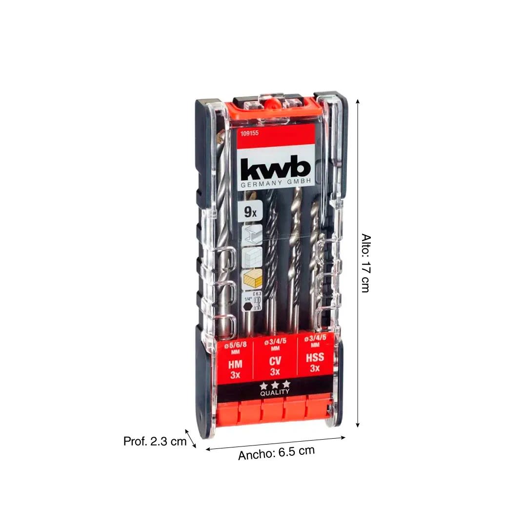 SET DE BROCAS HEXAGONALES DE CARBURO DE TUNGSTENO 9 PIEZAS KWB2