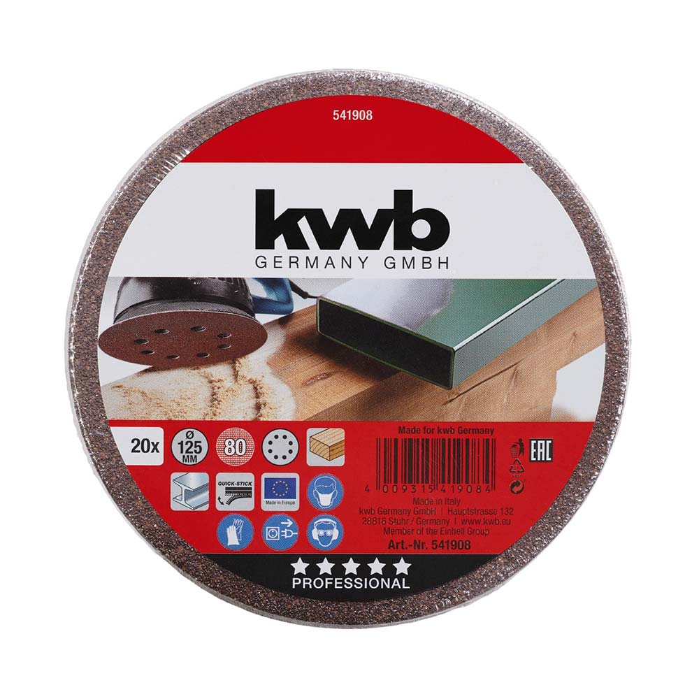DISCOS DE LIJA GR80 METAL/MADERA 125MM 20 PIEZAS KWB1