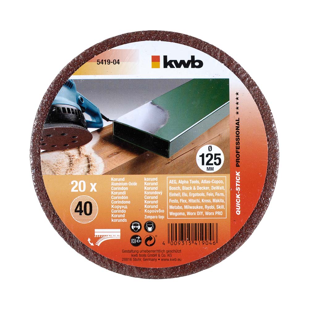 DISCO DE LIJA G40 PARA METAL Y MADERA DE 125MM 20 PIEZAS KWB
