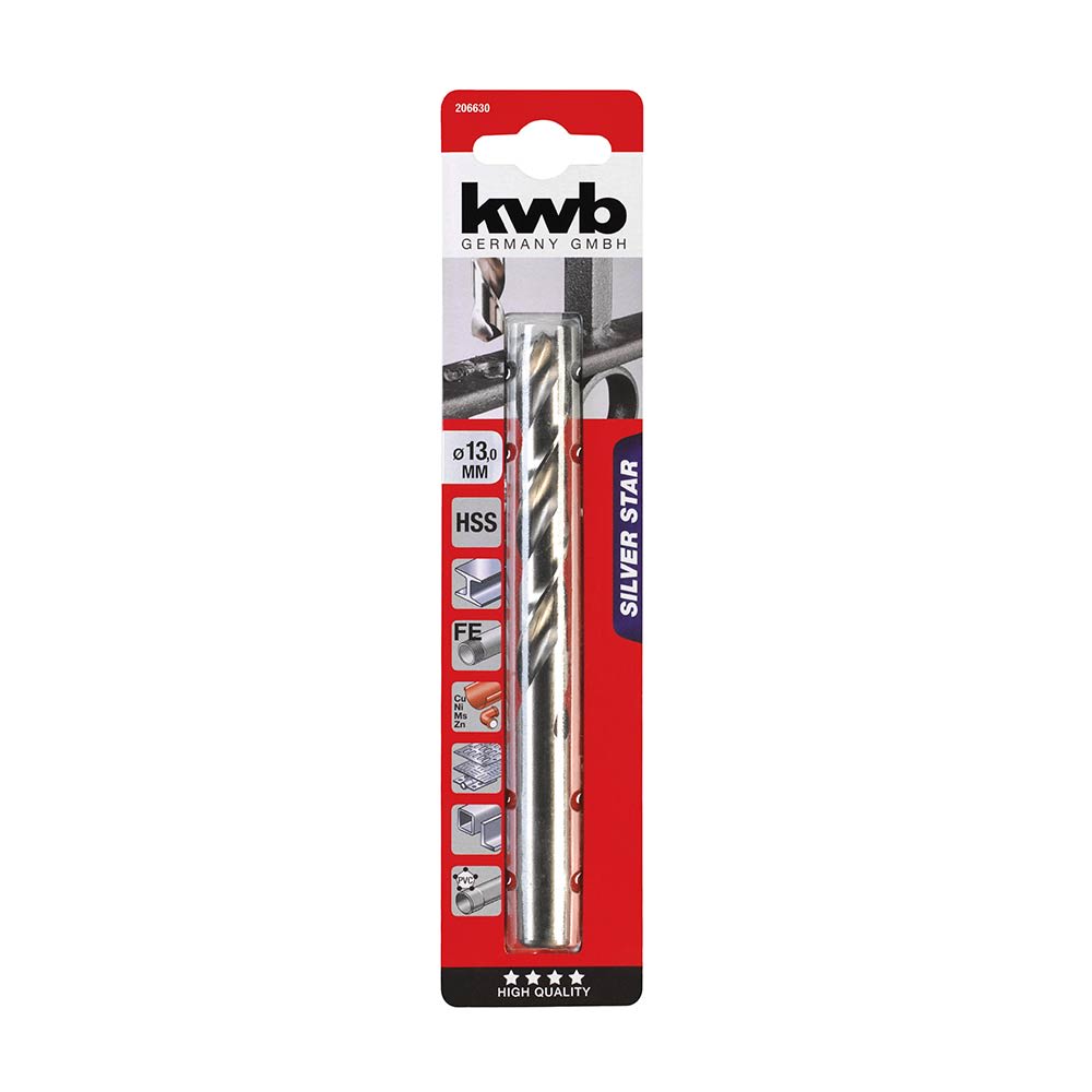 BROCA EN ESPIRAL PARA ACERO, METAL Y PLASTICO HSS 13MM KWB