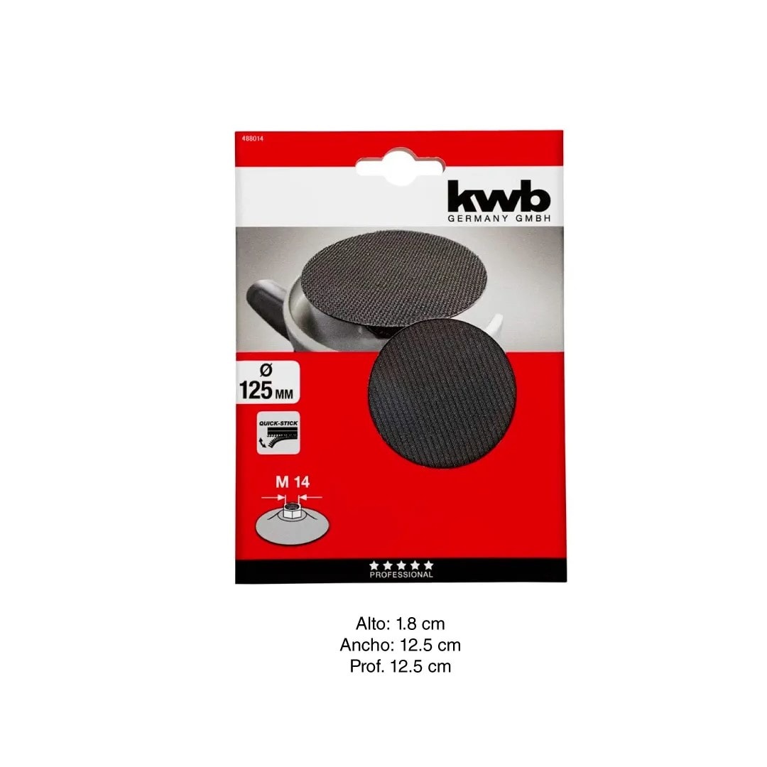 PLATO DE APOYO VELCRO 125MM PARA AMOLADORA MODELO 488014 KWB1