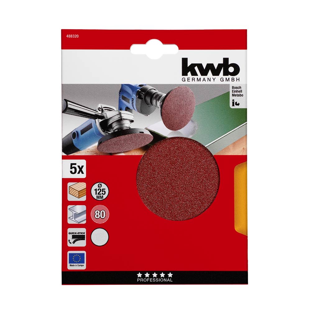 DISCOS DE LIJA GR80 METAL/MADERA 125MM 5 PIEZAS KWB