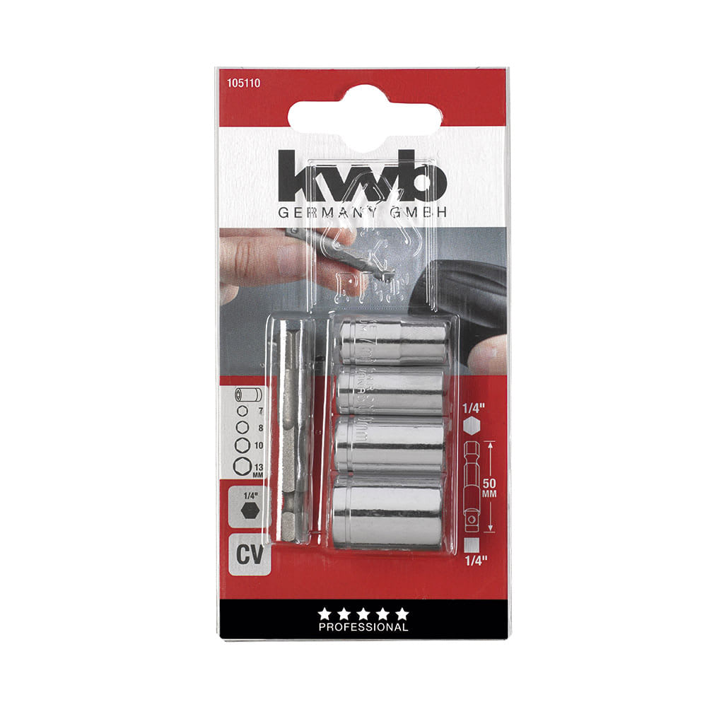 SET DE DADOS + ADAPTADOR 1/4'' 50MM X5U KWB