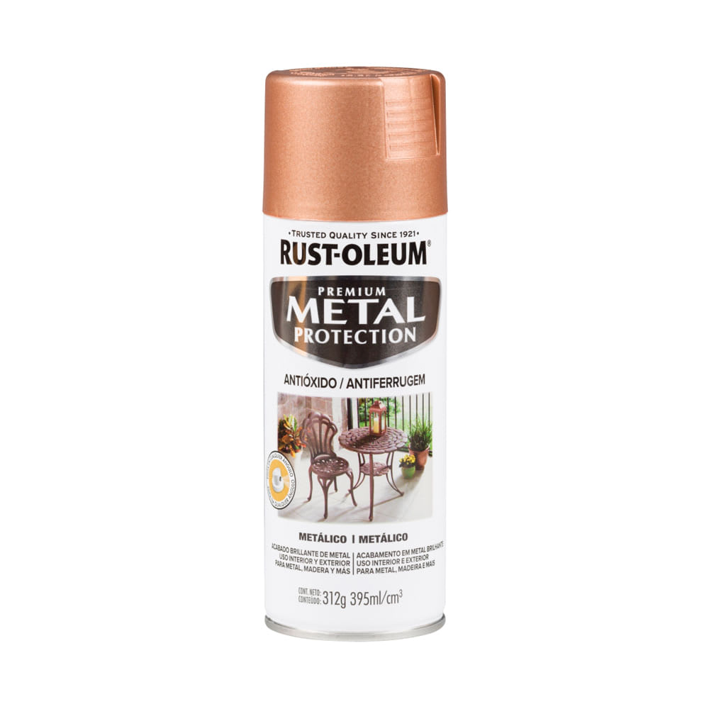 SPRAY METAL PROTECTION METALICO ORO ROSA 312 GRAMOS RUST OLEUM1