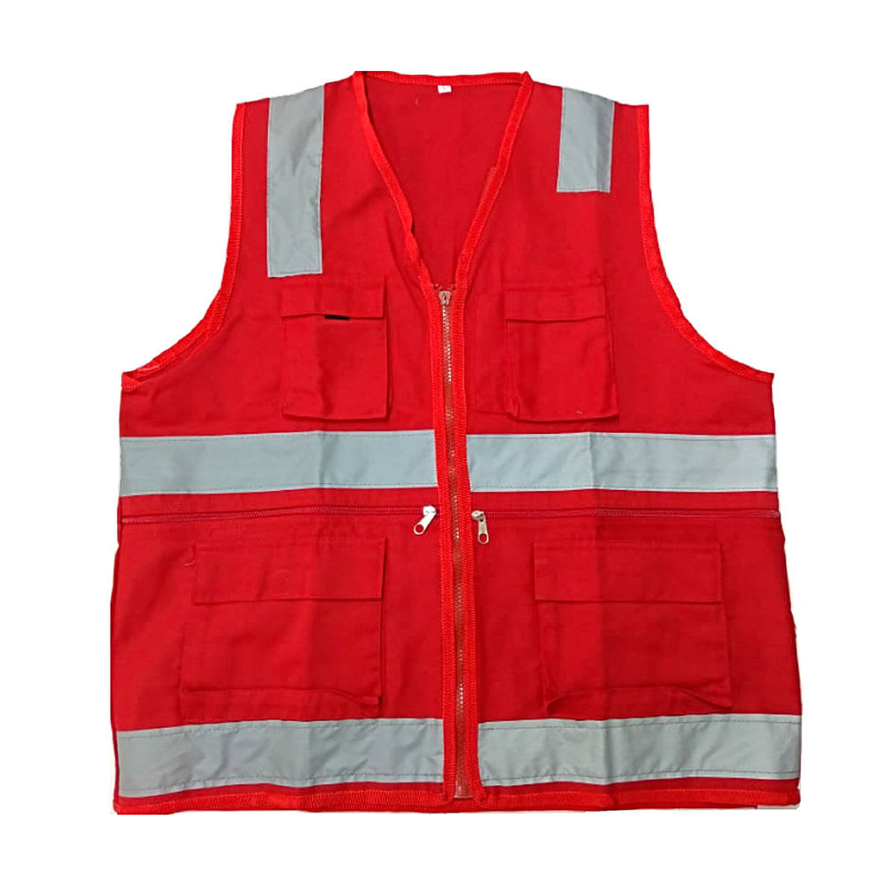 CHALECO MULTIBOLSILLO ROJO TALLA S EN DRILL CON CINTA REFLECTIVA WERKEN