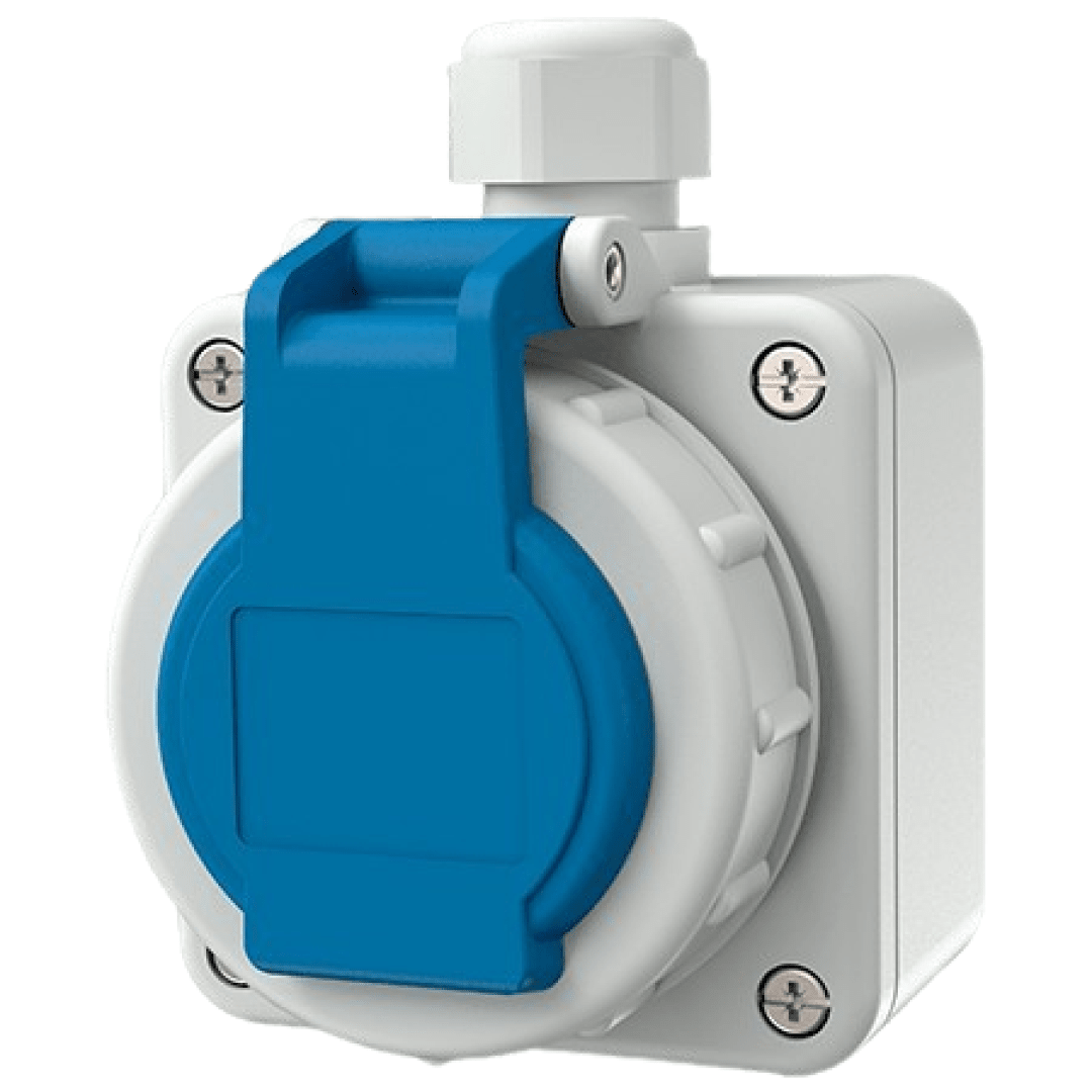 TOMA VISIBLE SCHUKO 16A 2P+T 250V AZUL HERMETICO IP68 MENNEKES