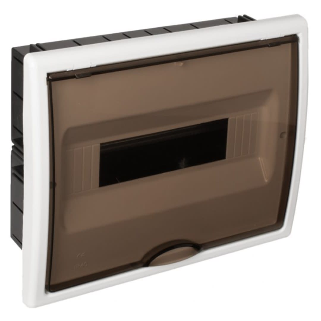 TABLERO EMPOTRADO TERMOPLASTICO. 12P. PUERTA FUME VERTICAL. 277X220X72MM SOLERA