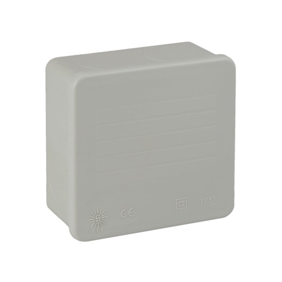 CAJA DE PASE SIN CONOS GRIS A PRESION 80X80X35MM SOLERA