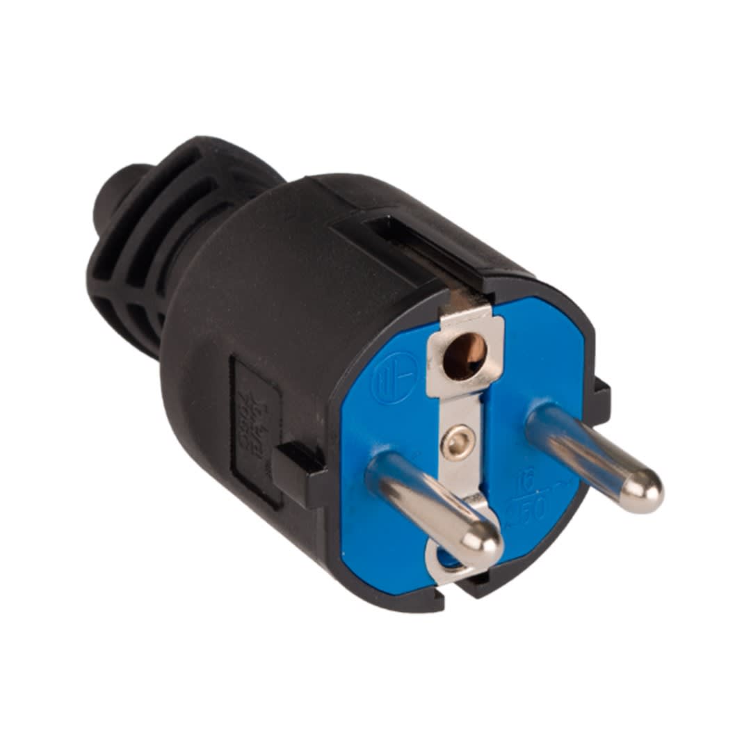 ENCHUFE SCHUKO CAUCHO NEGRO/AZUL CONEX TIPO RECTO 2P+T 16A 250V SOLERA1