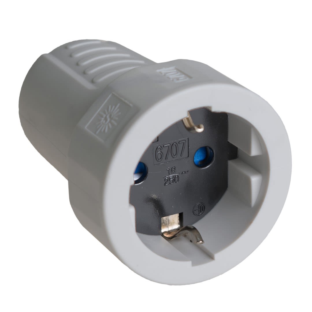 TOMACORRIENTE SCHUKO GOMA GRIS. AEREO 2P+T 10A 250V SOLERA