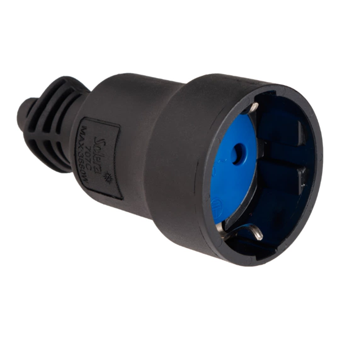 TOMACORRIENTE SCHUKO CAUCHO NEGRO/AZUL AEREO 2P+T 16A 250V IP20 SOLERA