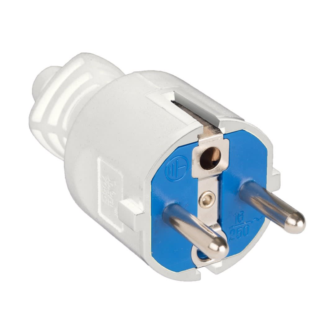 ENCHUFE SCHUKO BLANCO/AZUL CONEX TIPO RECTO 2P+T 16A 250V SOLERA1