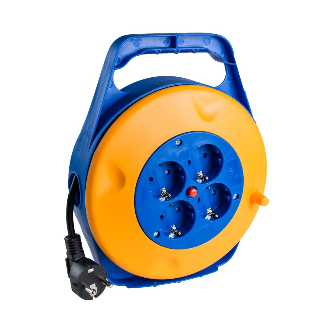 EXTENSION ENRROLLACABLE DE 10 MTS CON 4 TOMAS SCHUKO 16A L/T 250V (C: 3G1.5MM2) SOLERA1