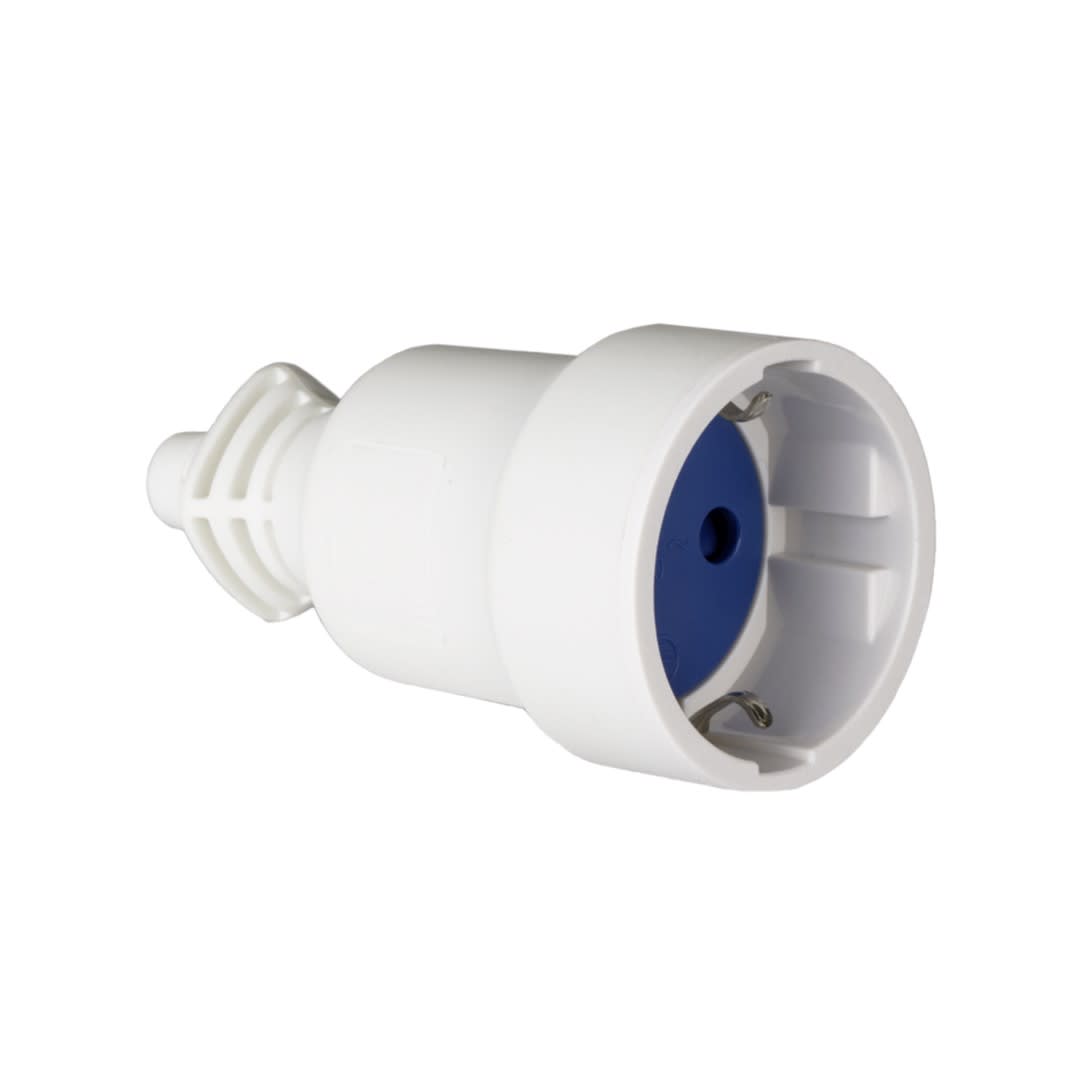 TOMACORRIENTE SCHUKO BLANCO/AZUL. AEREO 2P+T. 16A. 250V IP20 SOLERA