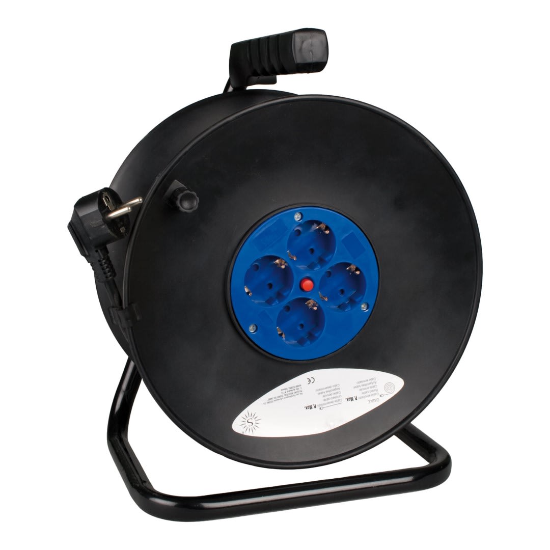 ENRROLLACABLE DE 50 MTS CON 4 TOMAS SCHUKO 2P+T. 16A. 230V (CABLE 3G1.5MM2) (REEMPLAZO 7427/1) SOLERA