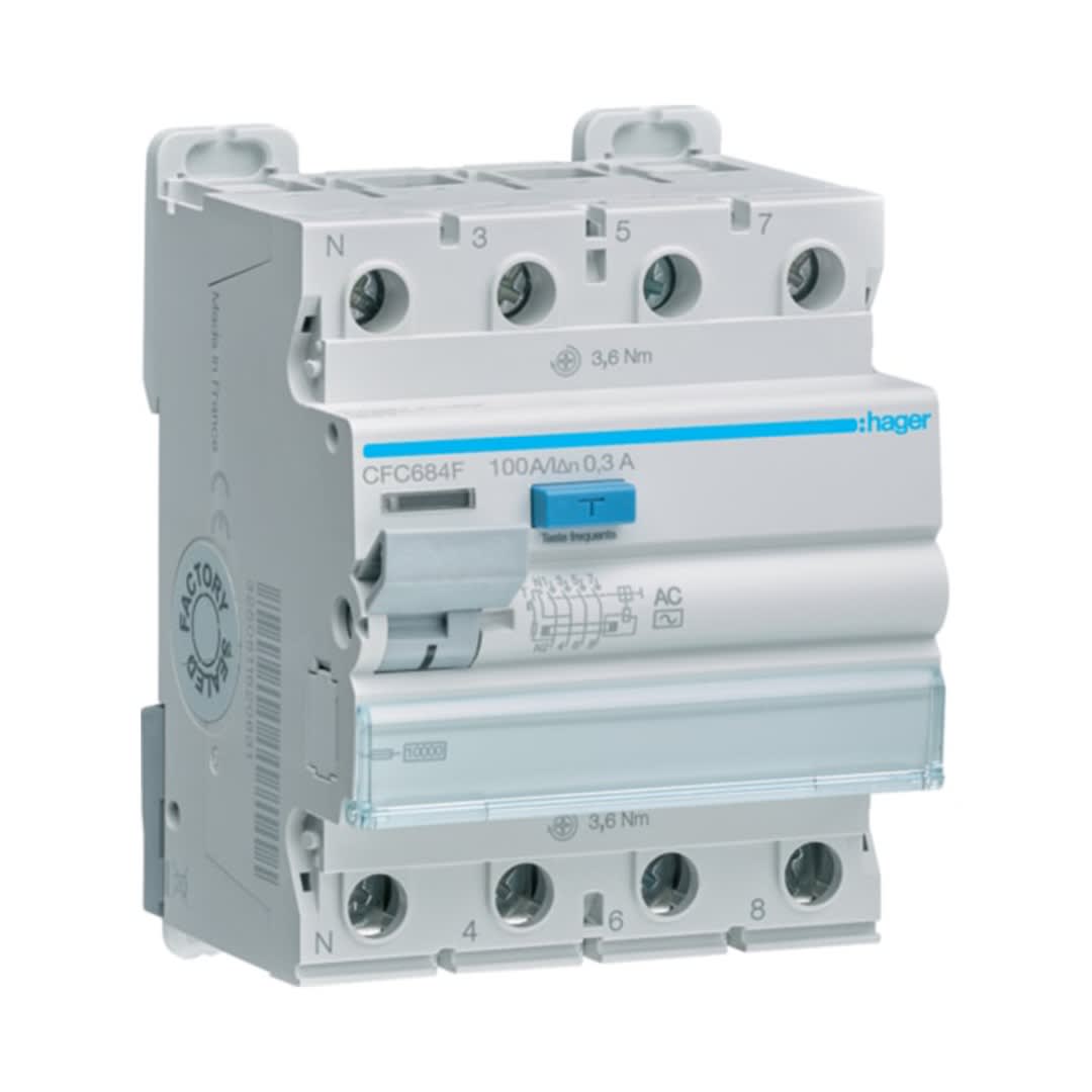 INT. DIFERENCIAL 4P 100A TIPO AC 300MA HAGER