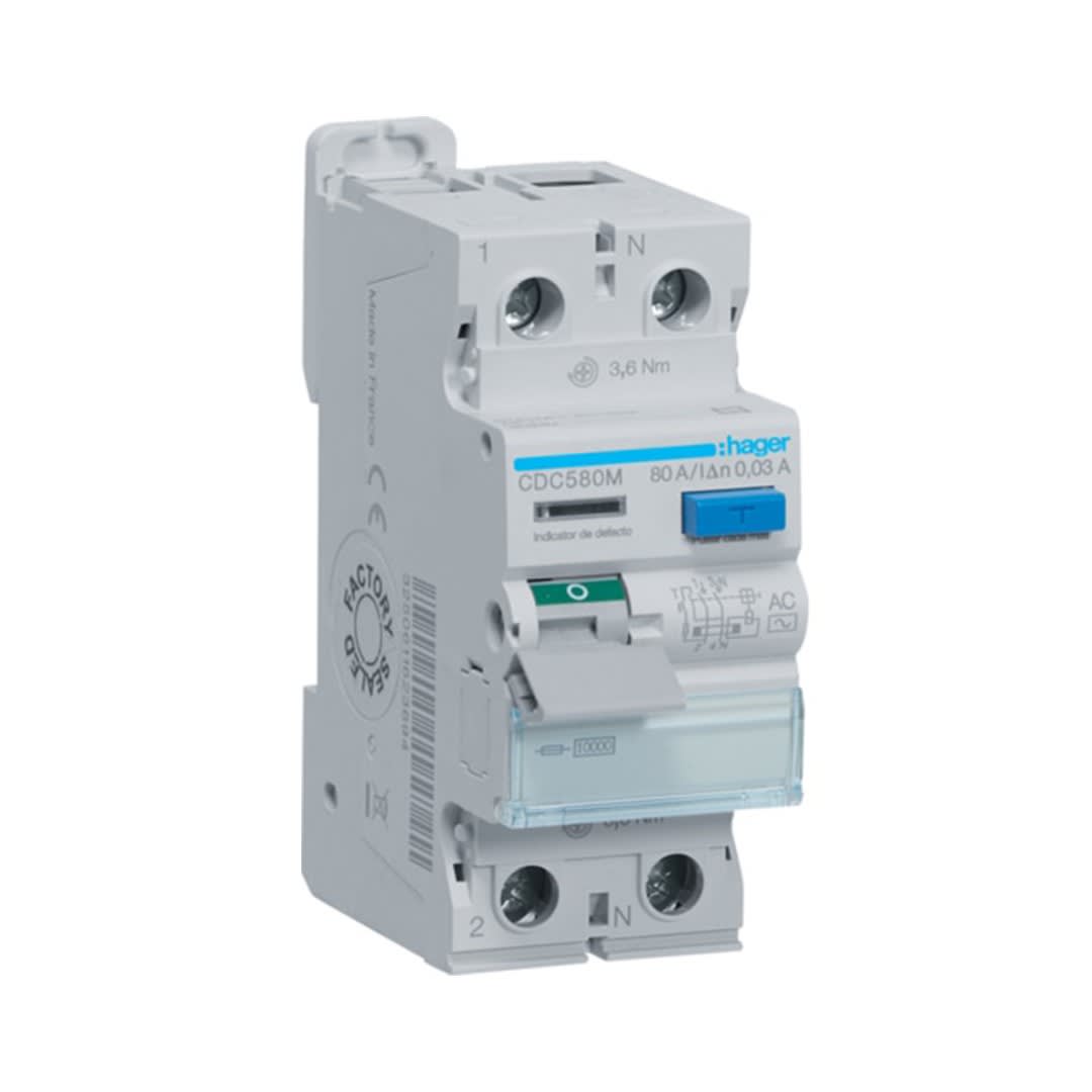 INT. RIEL DIFERENCIAL 2P 80A. TIPO AC. 30MA. HAGER