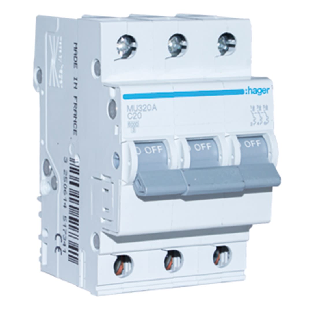 INT. RIEL TERMOMAGNETICO MU 3P 10A C 20KA/220V (IEC60947-2) HAGER1