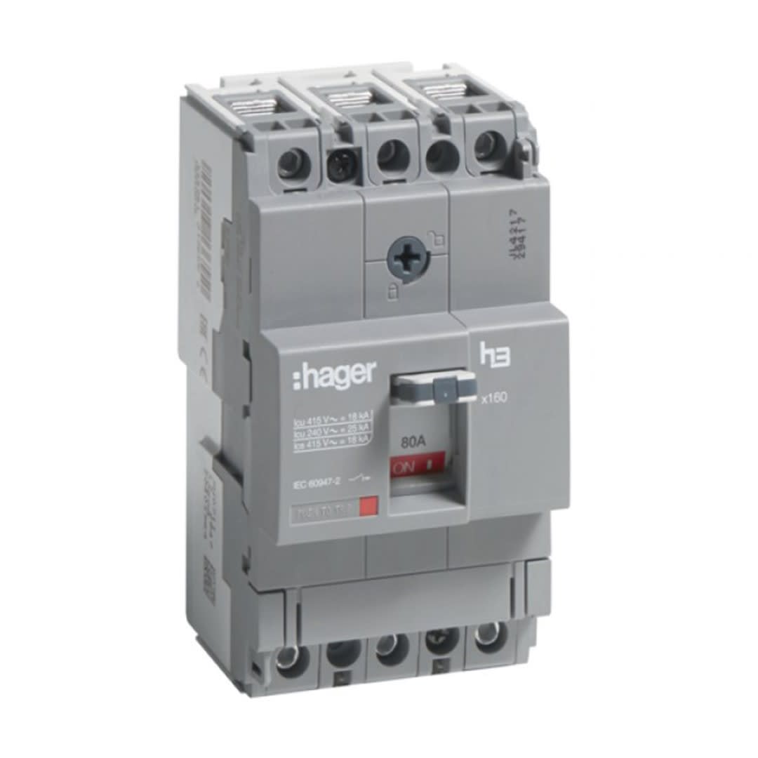 ITM CAJA MOLDEADA FIJO H3 X160 3P 80A TF/MF. 25KA/240V HAGER