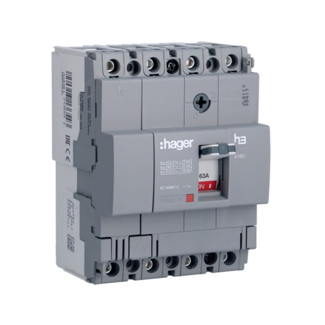 ITM CAJA MOLDEADA FIJO H3 X160 4P 63A TF/MF 25KA/240V HAGER1