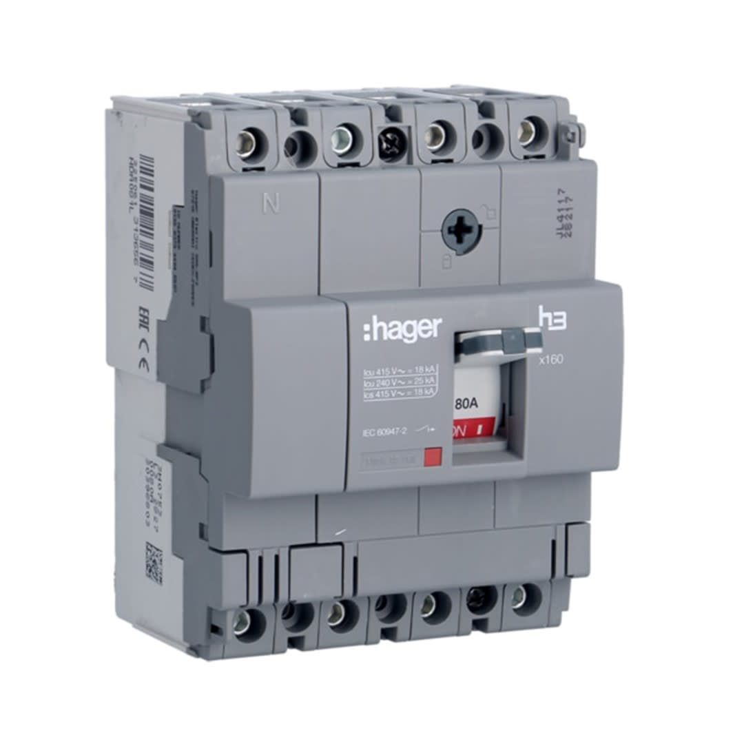 ITM CAJA MOLDEADA FIJO H3 X160 4P 80A TF/MF 25KA/240V HAGER1