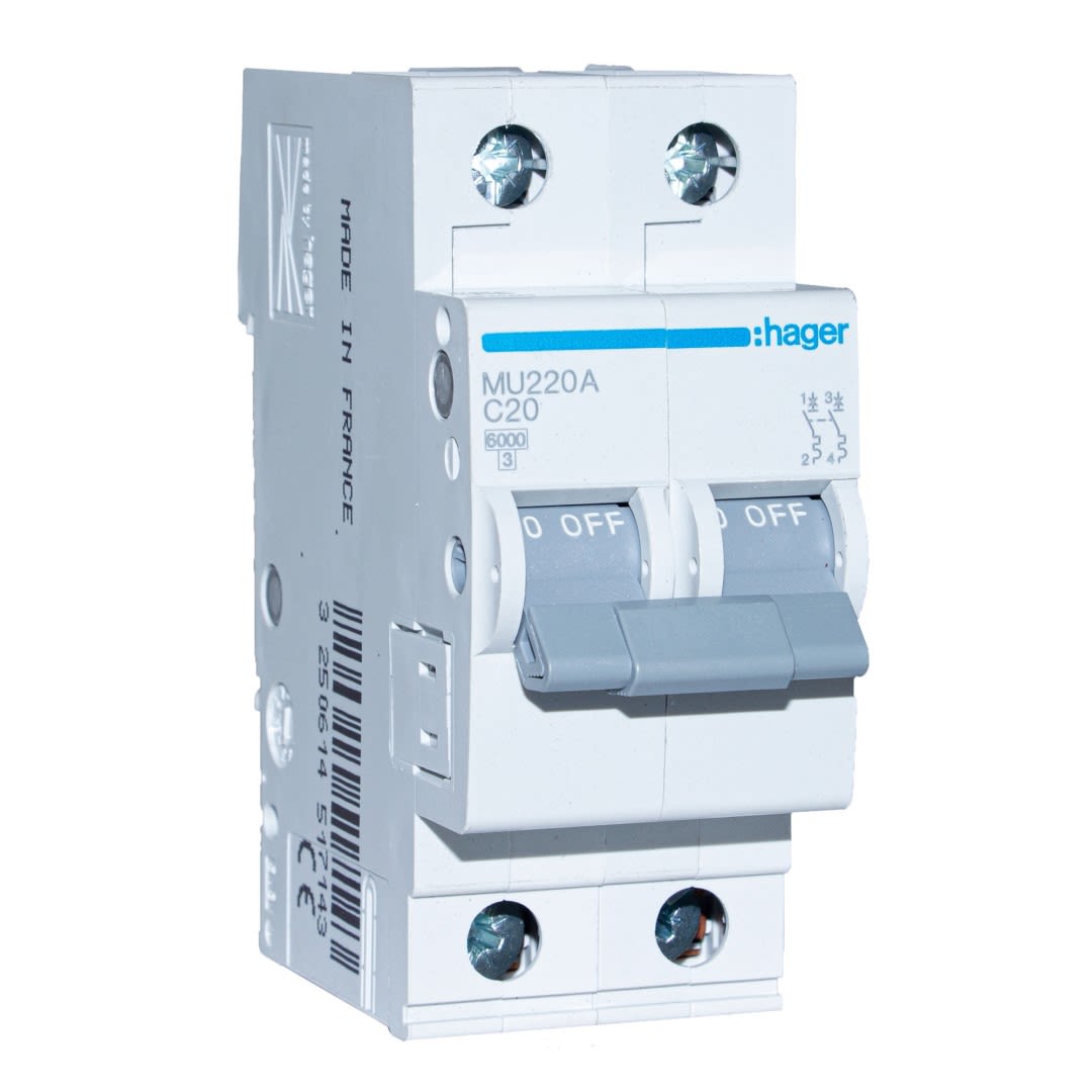 INT. RIEL TERMOMAGNETICO MU 2P 20A C 20KA/220V (IEC60947-2) HAGER