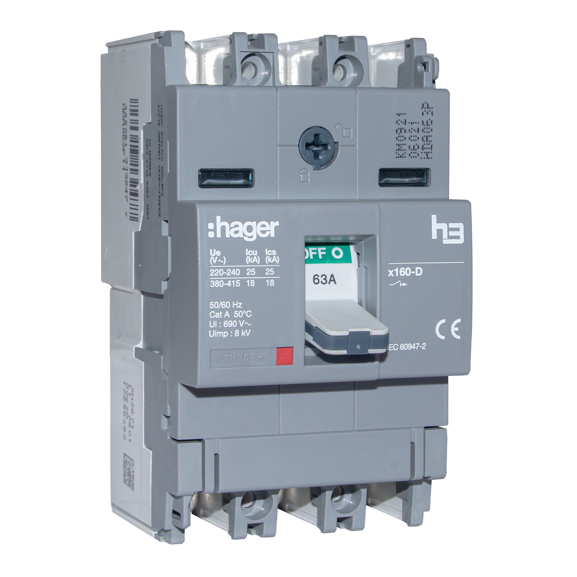 ITM CAJA MOLDEADA FIJO H3 X160 3P 100A TF/MF. 25KA/240V HAGER