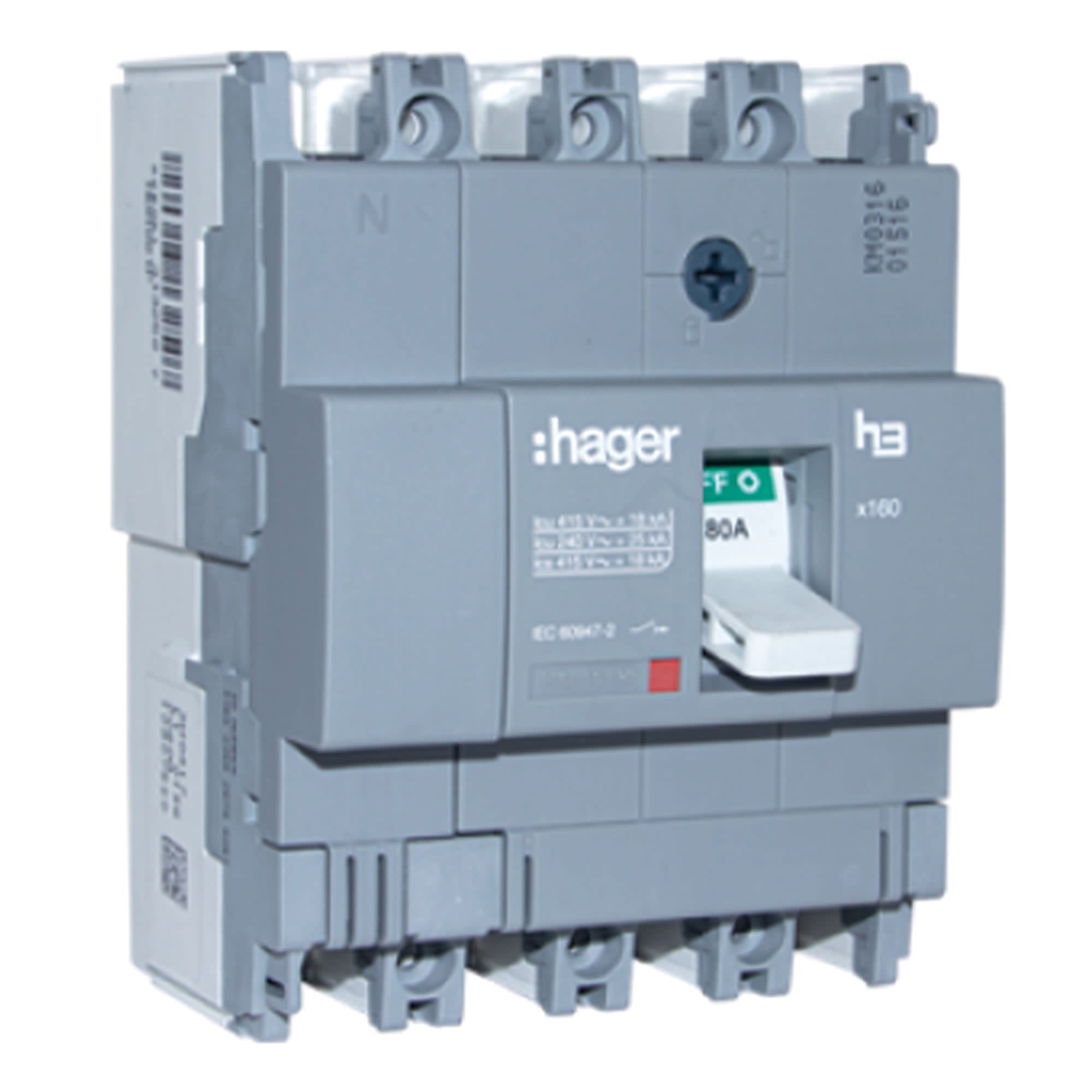 ITM CAJA MOLDEADA FIJO H3 X160 4P 160A TF/MF 25KA/240V HAGER