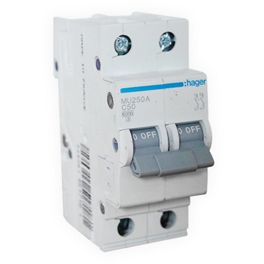 INT. RIEL TERMOMAGNETICO MU 2P 50A C 20KA/220V (IEC60947-2) HAGER1