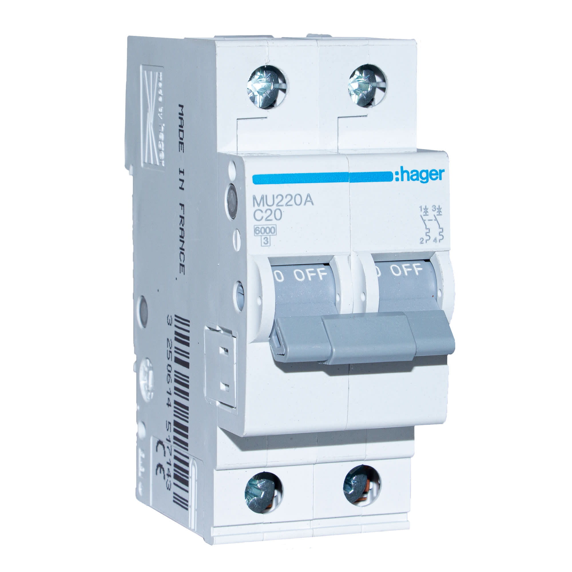 INT. RIEL TERMOMAGNETICO MU 2P 6A. C 20KA/220V (IEC60947-2) HAGER1