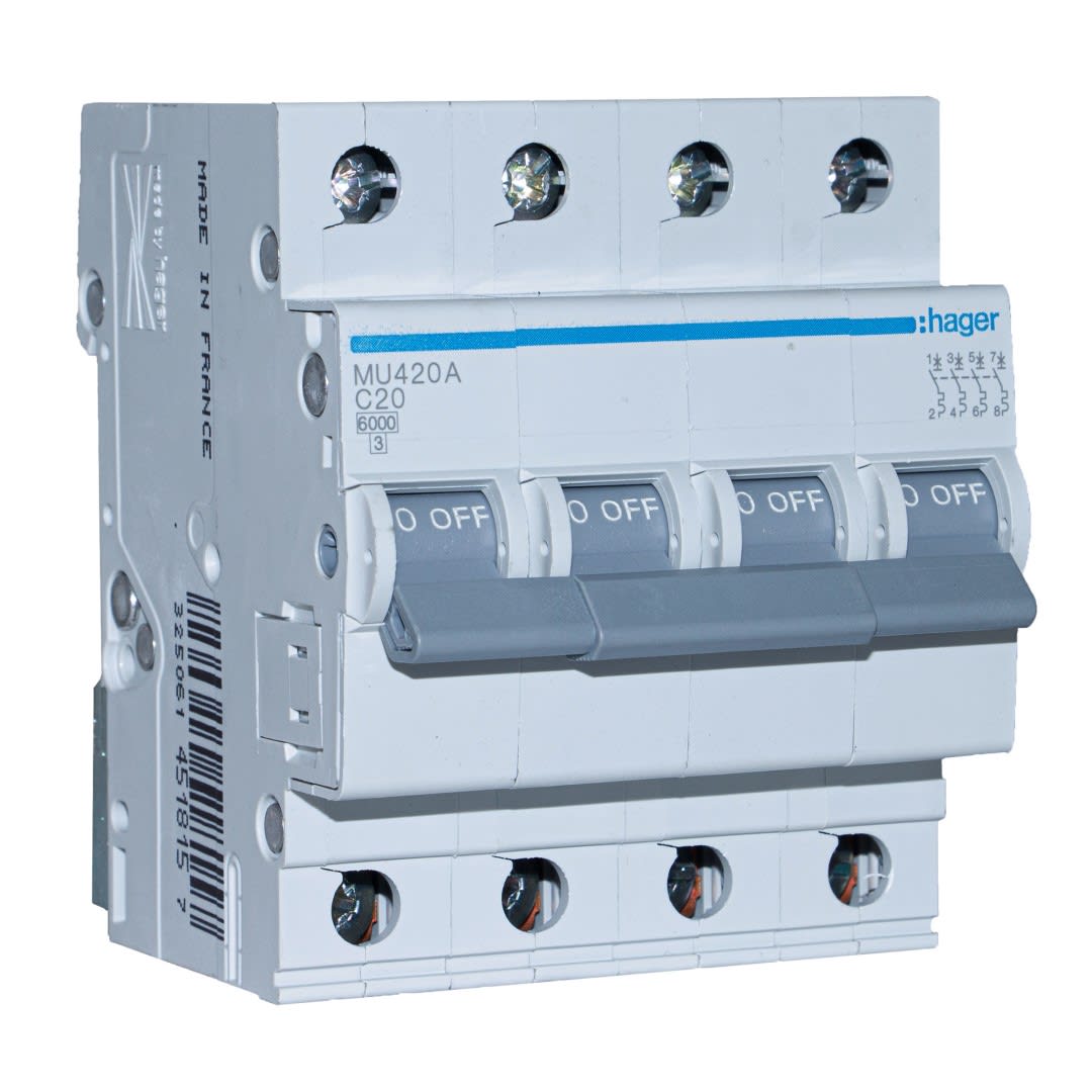 INT. RIEL TERMOMAGNETICO MU 4P 32A C 20KA/220V (IEC60947-2) HAGER