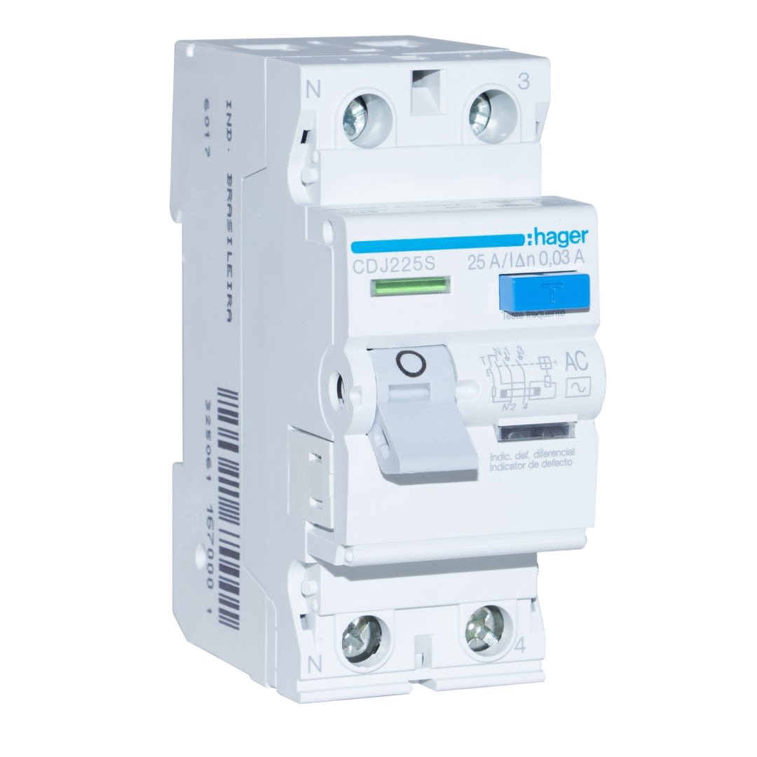 INTERRUPTOR RIEL DIFERENCIAL 2P 25ATIPO AC30MA CDJ225S HAGER