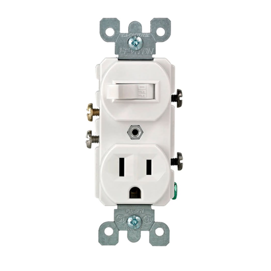 TOMA DOBLE EMPOTRABLE CON INTERRUPTOR DE PALANCA 2X15A L/T 120/125V BLANCO LEVITON1