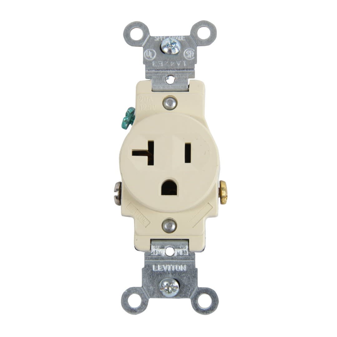 TOMA SIMPLE EMPOTRAR L/T COMERCIAL 20A 125V MARFIL LEVITON1