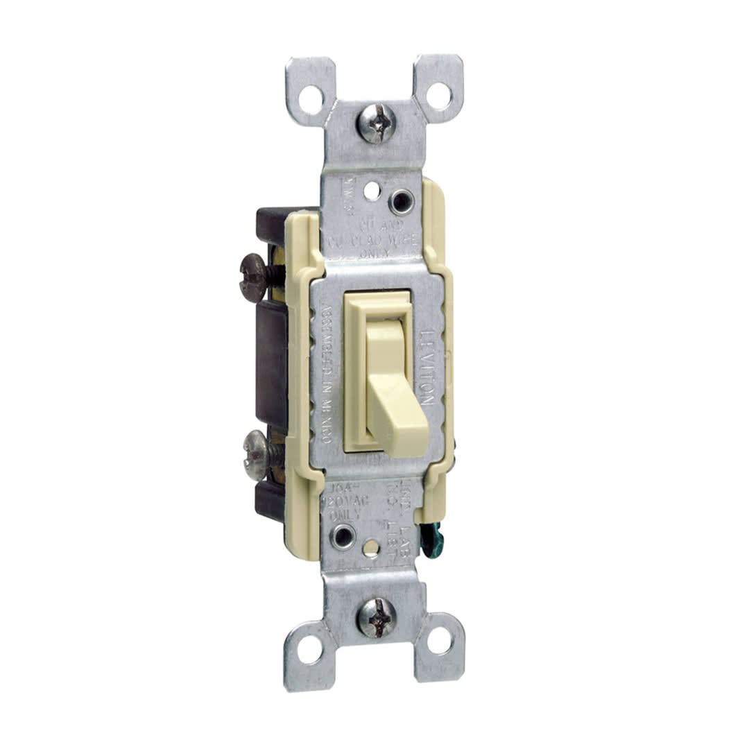 INTERRUPTOR SIMPLE DE PALANCA D/3 CONMUTACION 15A L/T 120V MARFIL LEVITON1