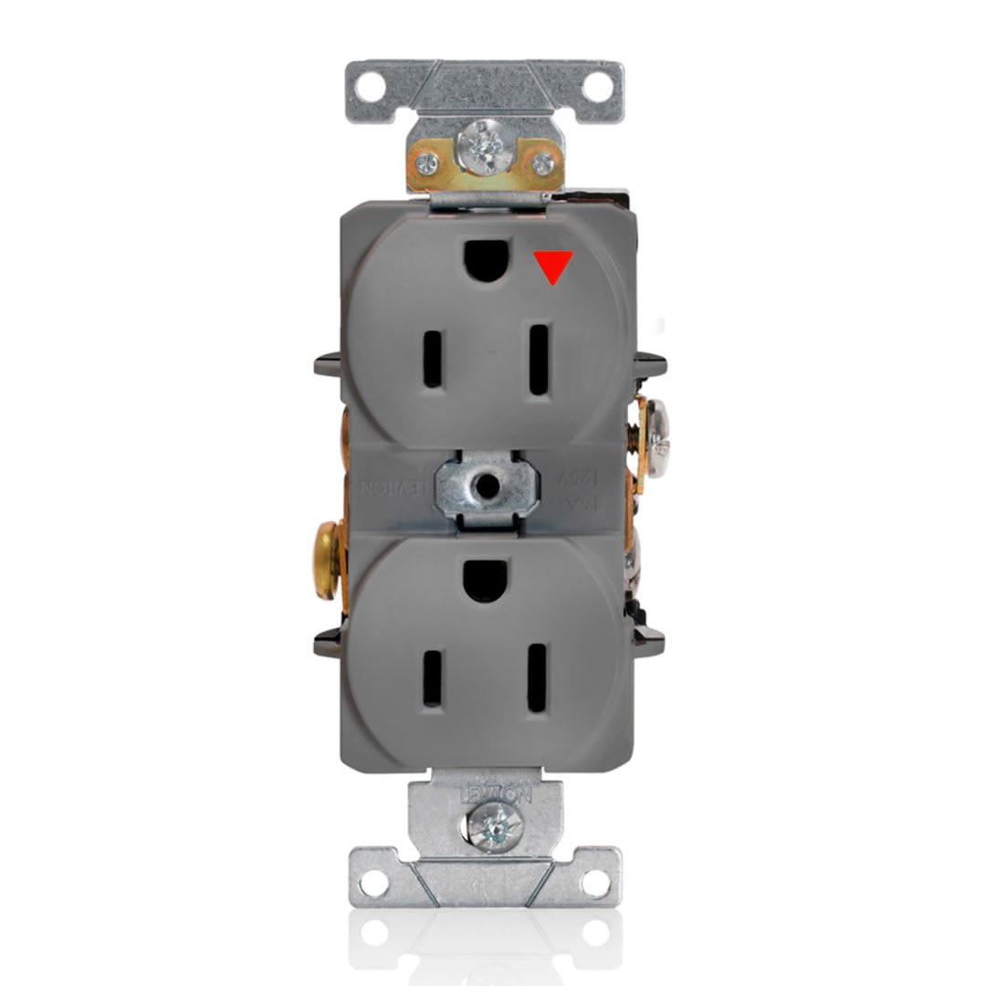 TOMA DOBLE EMPOTRABLE G/INDUSTRIAL TIERRA AISLADA 2X15A L/T 125V GRIS LEVITON1