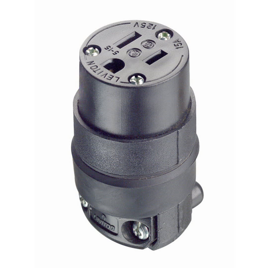 CONECTOR AEREO 15A 125V L/T PVC-CAUCHO NEGRO LEVITON1