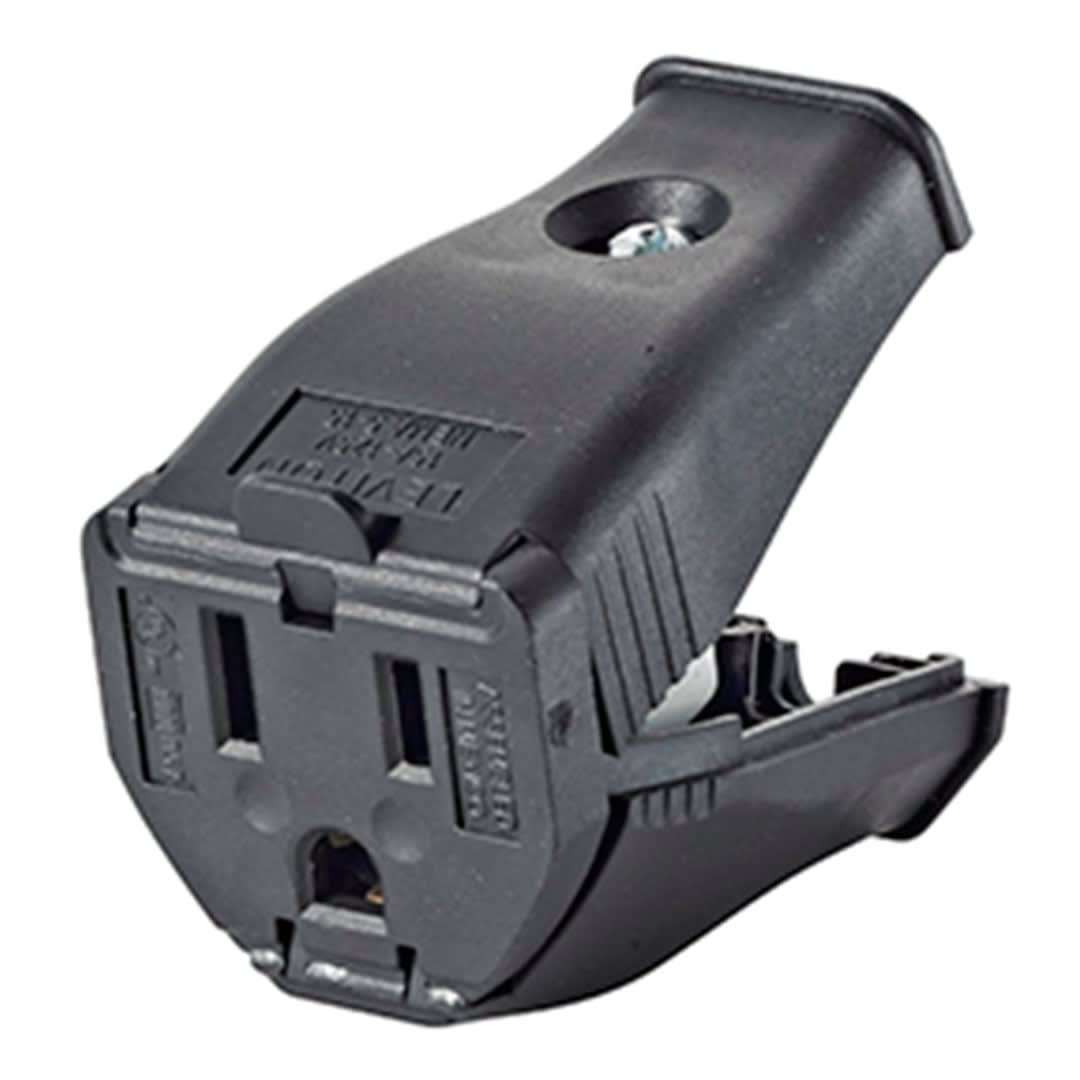 CONECTOR AEREO L/T 15A 125V CLAMPTITE C/BISAGRA PVC NEGRO LEVITON1