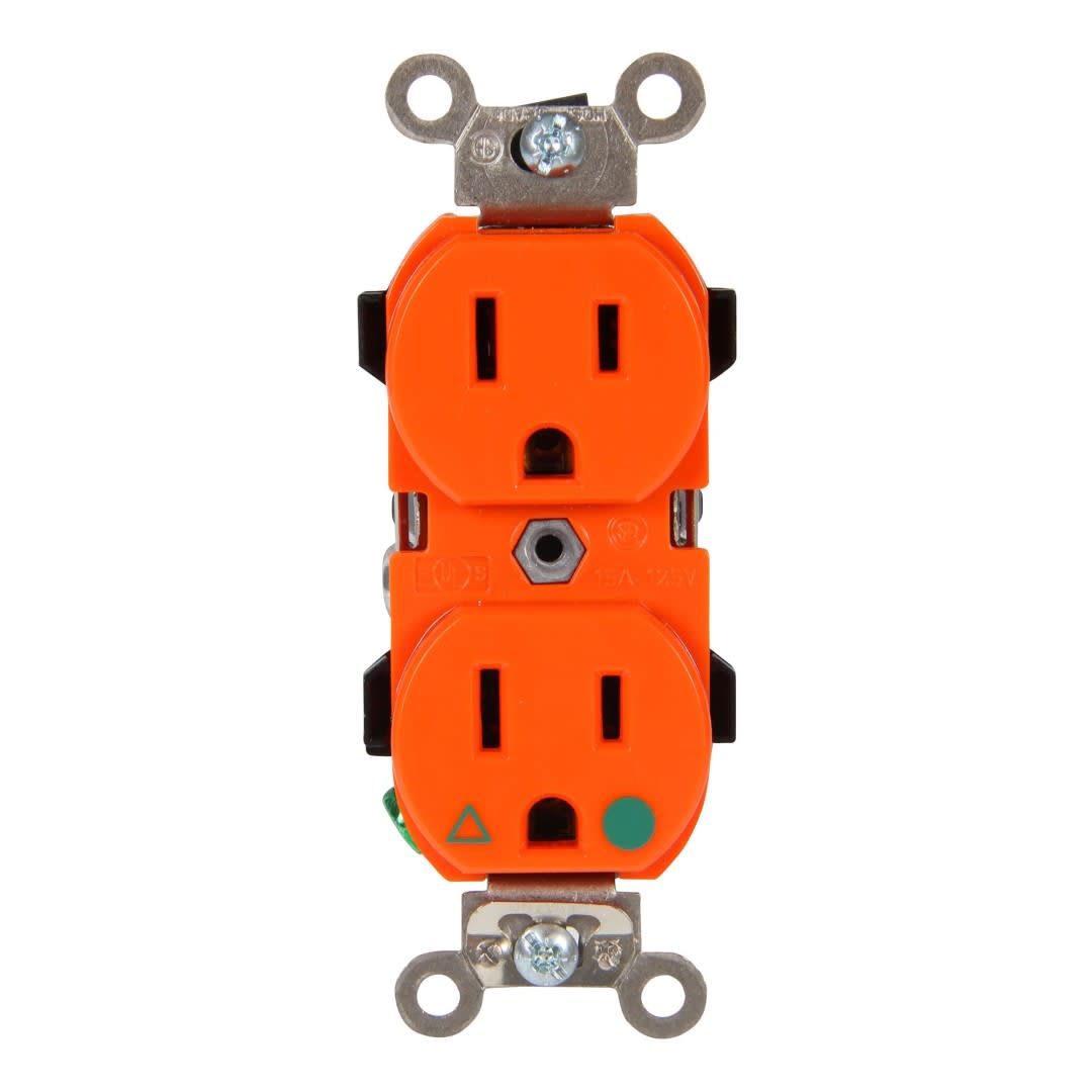 TOMA DOBLE EMPOTRABLE G/HOSPITALARIO TIERRA AISLADA 15A 125V ANARANJADO LEVITON1