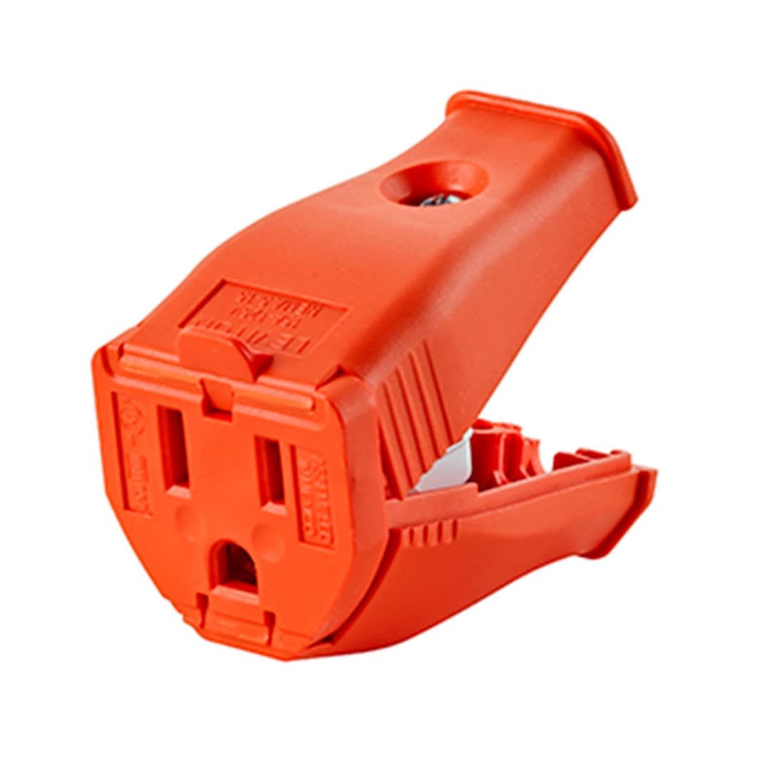 CONECTOR AEREO L/T 15A 125V CLAMPTITE C/BISAGRA PVC ANARANJADO LEVITON1