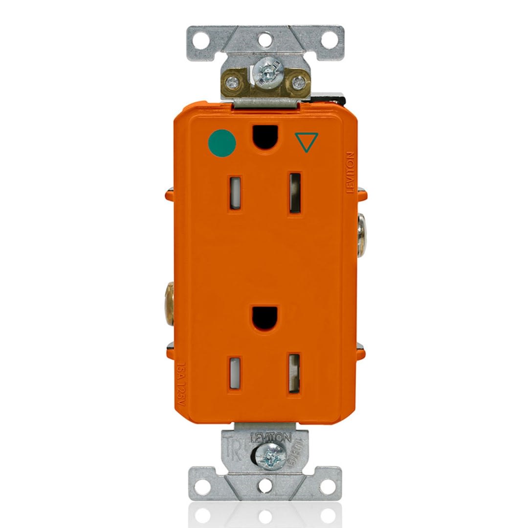 TOMA DOBLE EMPOTRABLE DECORA GRADO HOSPITALARIO TIERRA AISLADA 2X15A 125V ANARANJADO LEVITON
