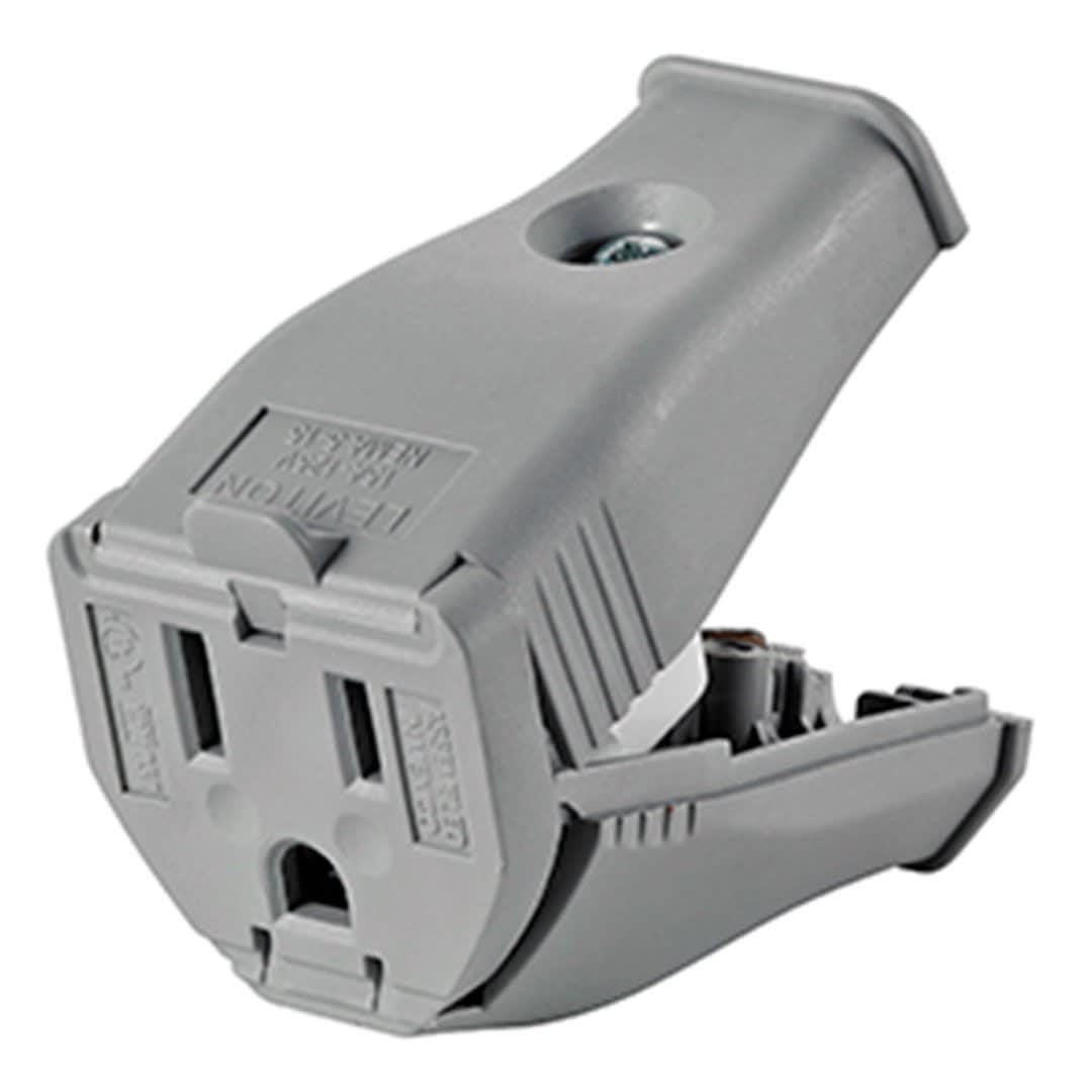 CONECTOR AEREO L/T 15A 125V CLAMPTITE C/BISAGRA PVC GRIS LEVITON1