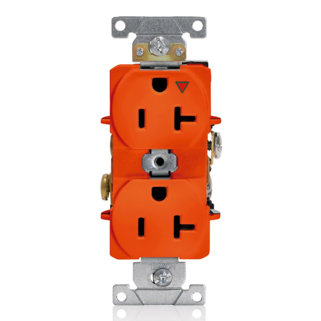 TOMA DOBLE EMPOTRABLE G/INDUSTRIAL TIERRA AISLADA 2X20A L/T 125V ANARANJADO LEVITON1