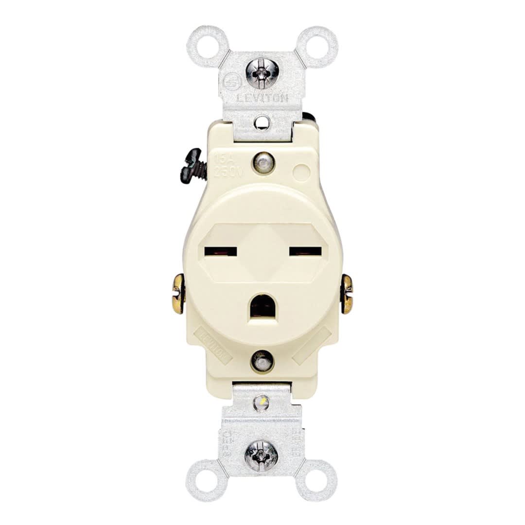 TOMA SIMPLE EMPOTRAR L/T COMERCIAL 15A 250V CHINO LEVITON