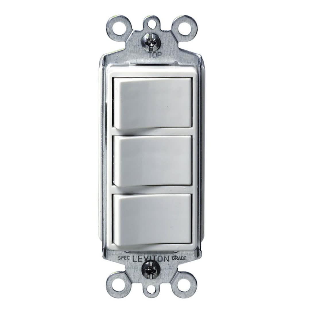 INTERRUPTOR TRIPLE DECORA 15A 250V BLANCO LEVITON