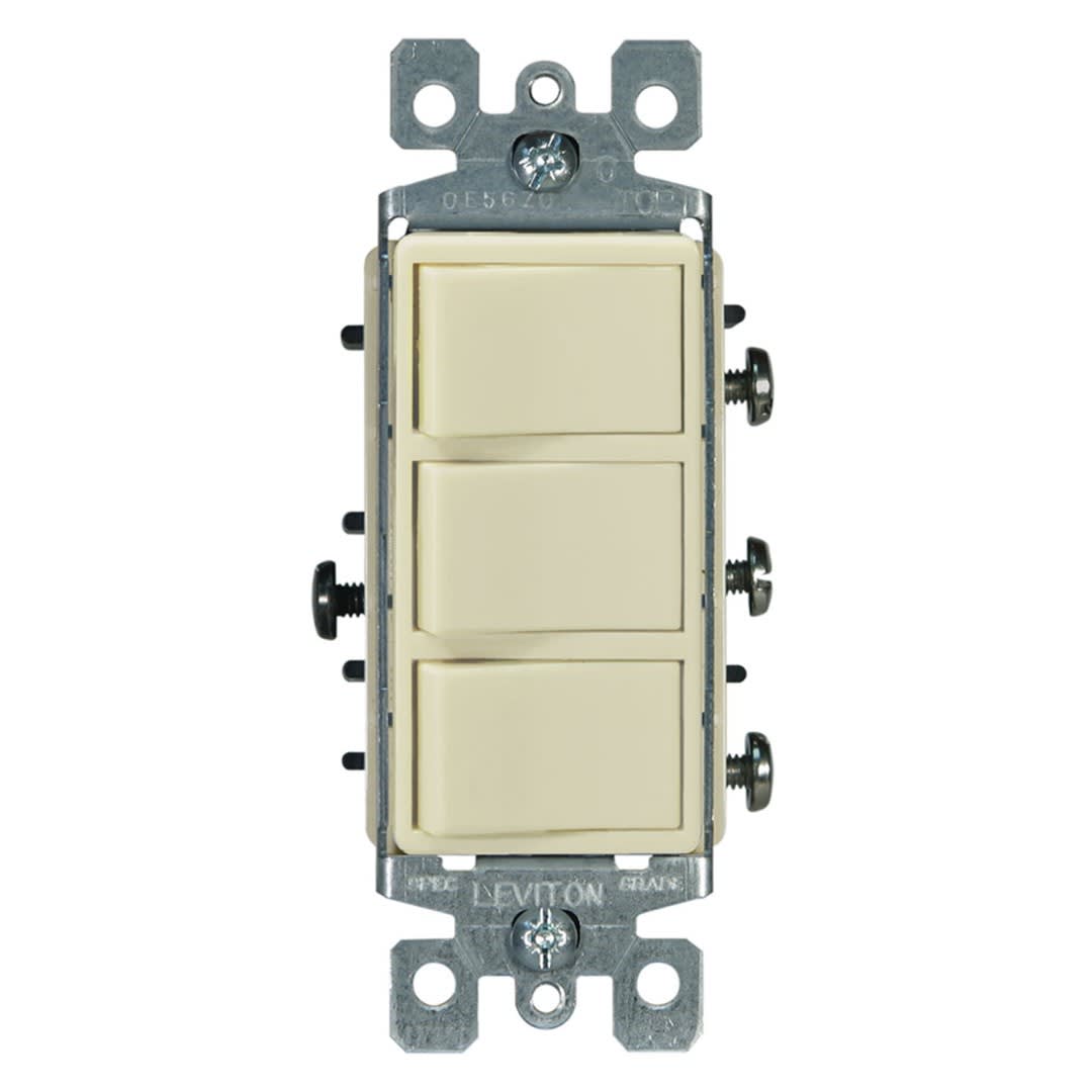 INTERRUPTOR TRIPLE DECORA 15A 250V MARFIL LEVITON