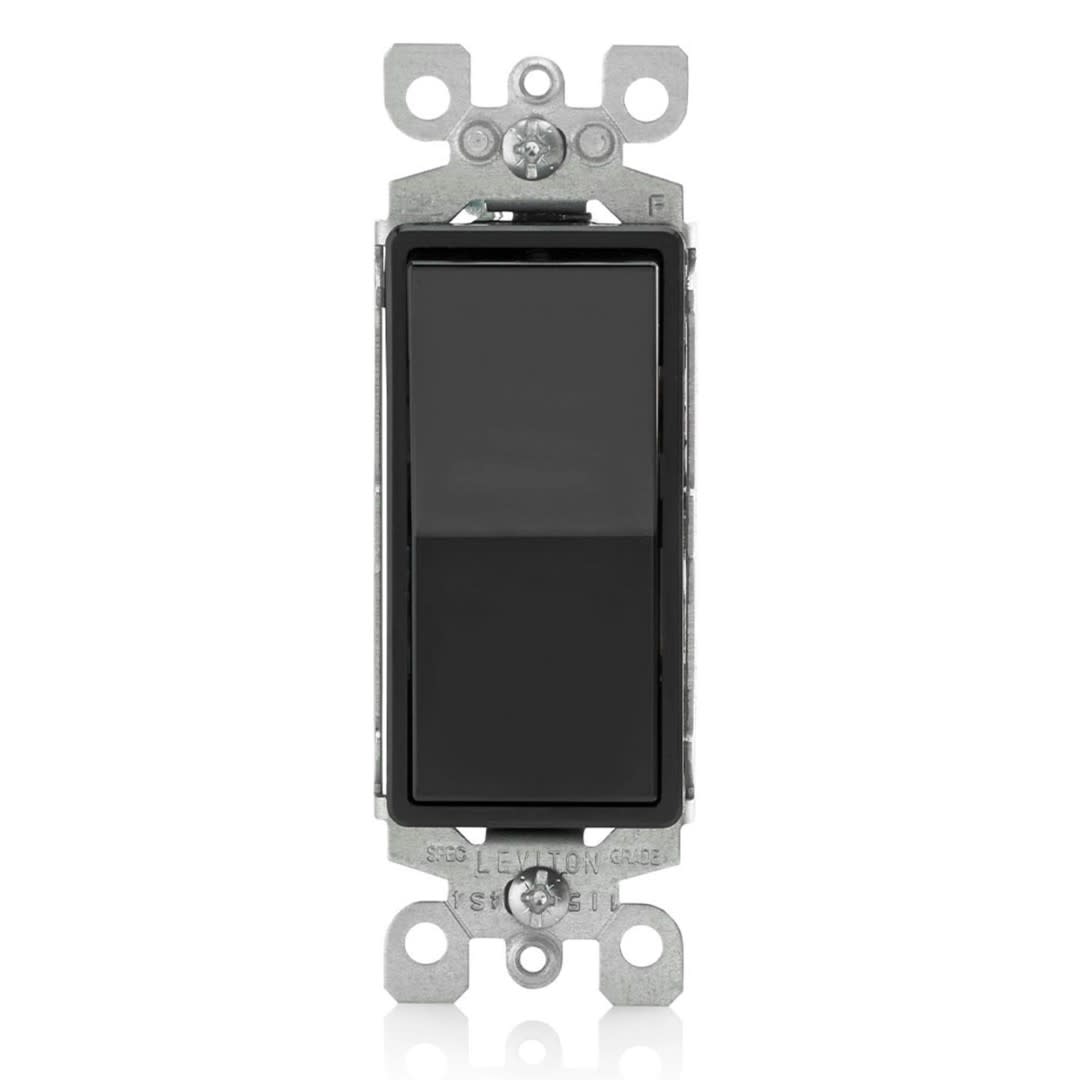 INTERRUPTOR SIMPLE DECORA 15A L/T 250V C/CONMUTACION NEGRO LEVITON