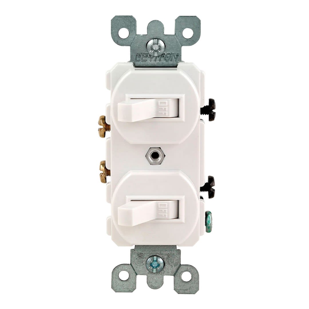INTERRUPTOR DOBLE DE PALANCA 15A L/T 250V BLANCO LEVITON1