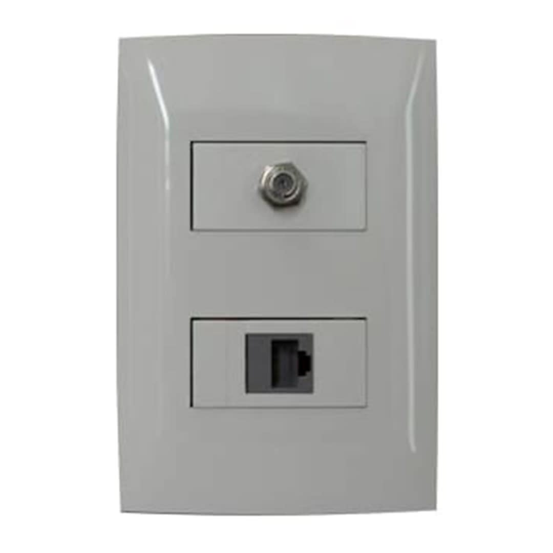 TOMA DOBLE CON MODULO RJ11 CAT3 Y TV UHF C/PLACA CIEN BLANCA LEVITON