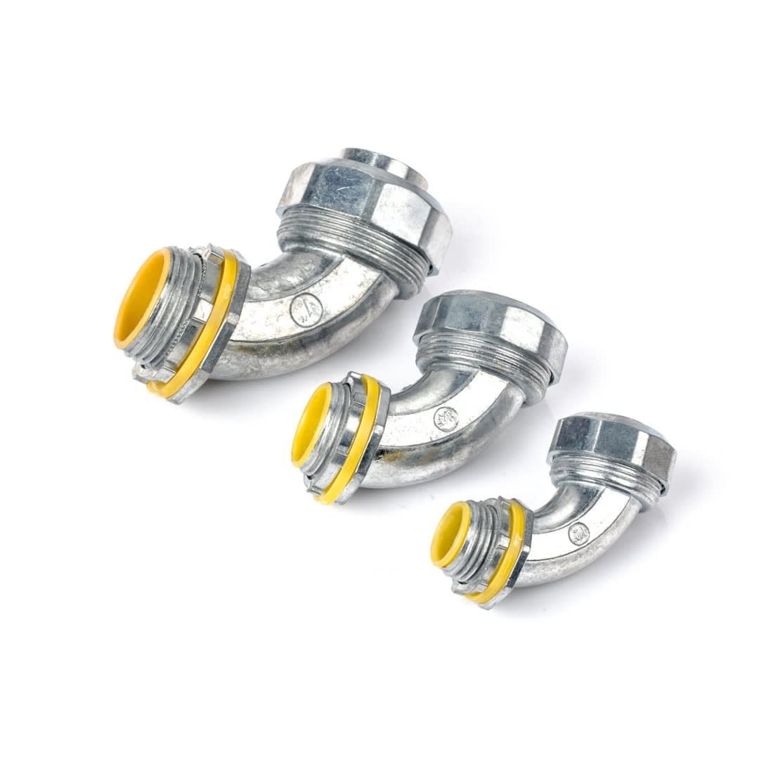 CONECTOR CURVO HERMETICO LIQUID TIGHT 1-1/2'' DE 90° ZINC PARA T/FLEXIBLE PVC CON UL NAAVI CONDUIT